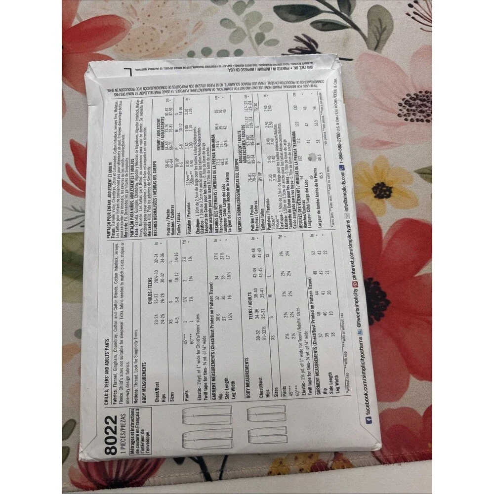 🌟🧵Simplicity Sewing Pattern 8022 Adult PJ Pants Sz XS-XL NEW UC🧵